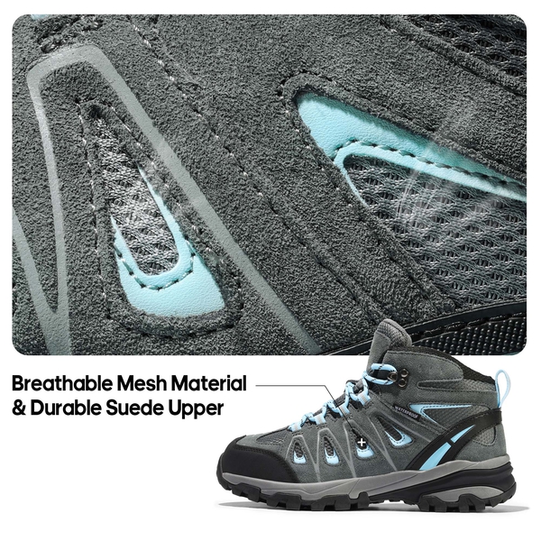 Women's Suede Waterproof Hiking Boots 【Wide Fit】 - GREY/BLUE - 8